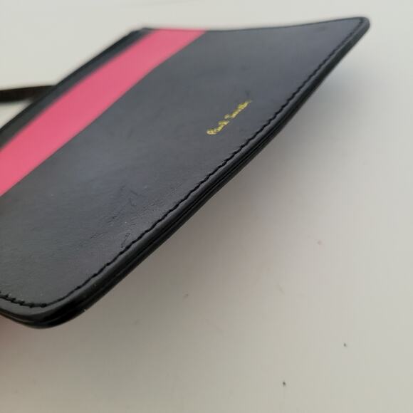 Paul Smith Black Pink Leather Zip Pouch Wristlet Wallet Designer Classic Logo - Picture 8 of 9